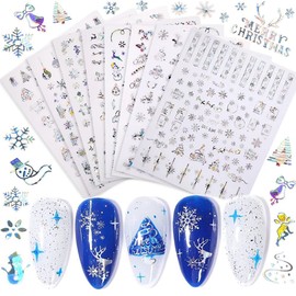 Christmas Nail Stickers - 8 Sheets 3D Holographic Winter Nail Decals Santa Claus Deer Snowflakes Snowmen Xmas Nail Art Sticker Manicure DIY Nail Decorations for Women Girls