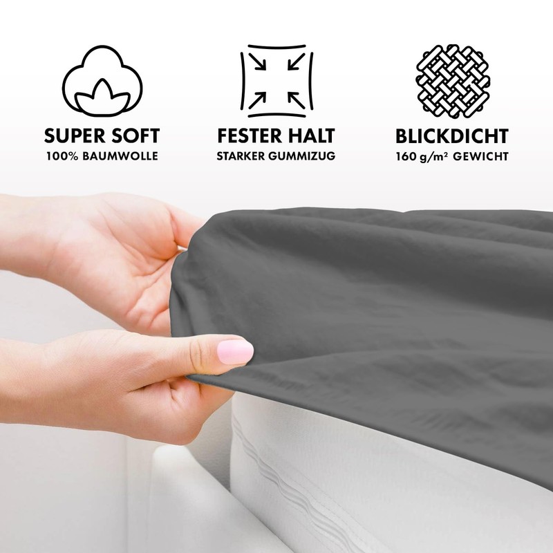 Jacobson jersey fitted sheet, cotton bed sheet, charcoal, 90x200 -