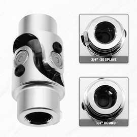 GLOCRORET 3/4"-30 Spline X 3/4" Round Chrome Steering Universal Joint Single U Joint Shaft, Total Length 83mm (3-1/4")