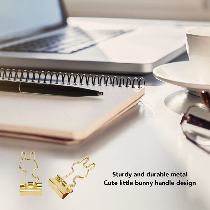 100Pcs Bunny Binder Clips Gold Cute Handle Durable Metal Multifunction