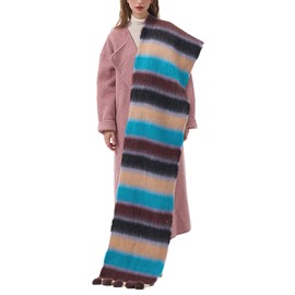 auons Women's Winter Scarves Wraps Warm Blanket Scarf Oversized Thick Multicoloured Striped Scarf Long Stole with Tassels, Blue Brown
