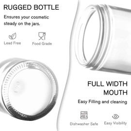 2 oz Glass Jars with Lids, Bumobum 3 pack Clear Small Jar with Black Lids, Blank Labels & Inner Liners, 60 ml Empty Round Cosmetic Containers for Sample, Powder, Cream, Lotion, Spice