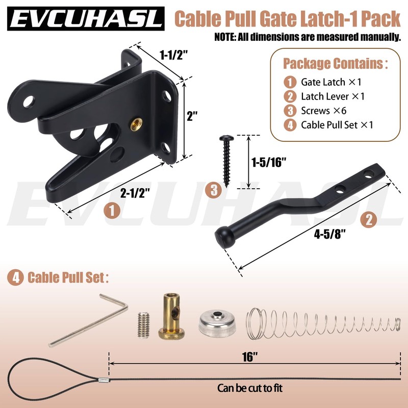 Self Locking Gate Latch with Spring Cable Pull, Heavy Duty