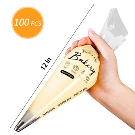 100 Pcs Disposable Piping Bags, Anti Burst Pastry Bags - Thickened Pastry Bags, Tipless Piping Bags For Royal Icing, Ideal For Cakes And Cookies Decoration (12 Inch)