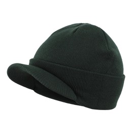 Magracy Unisex Men's Warm Visor Beanie Outdoor Double Knit Hat with Peak Winter Hat (Bottle Green)