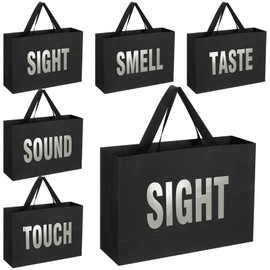 Kolldenn Valentine's Day 5 Senses Gift Bags for Him Her, Valentine Five Senses Gift Paper Kraft Bags with Ribbon Handle for Lover Husband Boyfriend Birthday Party(Black, Silver,12.6 x 8.7 x 4 Inch)