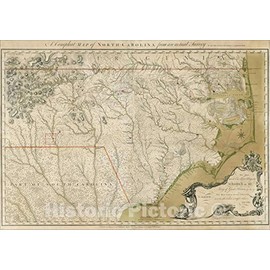 Historic Map : A Compleat Map of North-Carolina from an Actual Survey. by Captn. John Collet, Governor of Fort Johnson., 1770, John Collet, Vintage Wall Art : 44in x 31in
