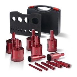 Diamond Hole Saw Tile Drill Bits Kit, 12 PCS Serrated Brazing Tile Core Drill Bit Set with EVA Hole Saw Guide Jig, Hole Saw Sets for Ceramic, Glass, Tile, Gypsum, Marble, Granite