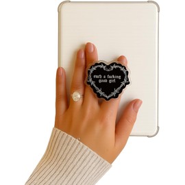 ¡Qué buena chica! Agarre para Kindle en forma de corazón, accesorios para Kindle, agarre para teléfono, soporte plegable negro para teléfonos y lectores electrónicos, regalos para amantes de los