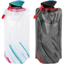 smartelf Foldable Water Bottle, Pack of 2, 700 ml, Reusable Water Bottle, Foldable, Portable Collapsible Water Bag, Foldable Flexible Water Bottle for Hiking (Black + White)