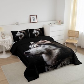 Husky Comforter Set Full Size for Kids Funny Dog Pet Bedding Set for All Season Puppy Dogs Animal Decor Soft Comforter + 2 Pillow Shams Boys