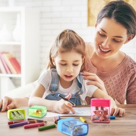 Deli Pencil Sharpener, Manual Pencil Sharpeners, Dual Holes Pencil Sharpeners with Lid, Colored Pencil Sharpener for Kids & Adults, Random Color