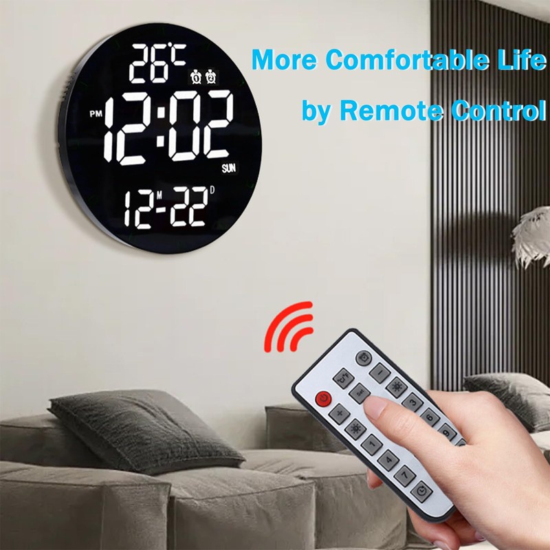 LED Digital Wall Clock Large Display, 10 Inch Electronic Alarm