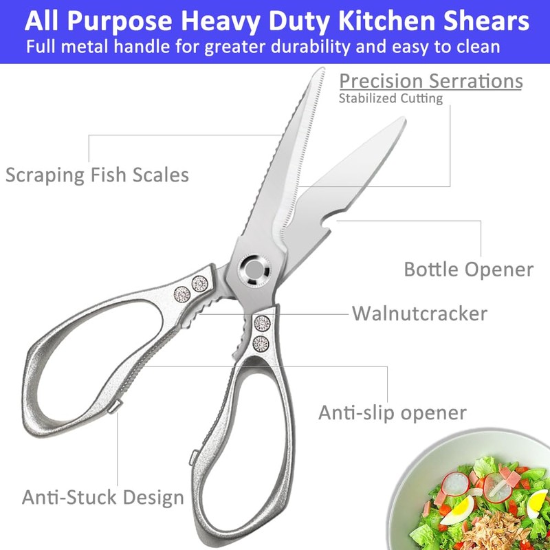 All Purpose Heavy Duty Shears, 2-Pack Kitchen Scissors for Food,