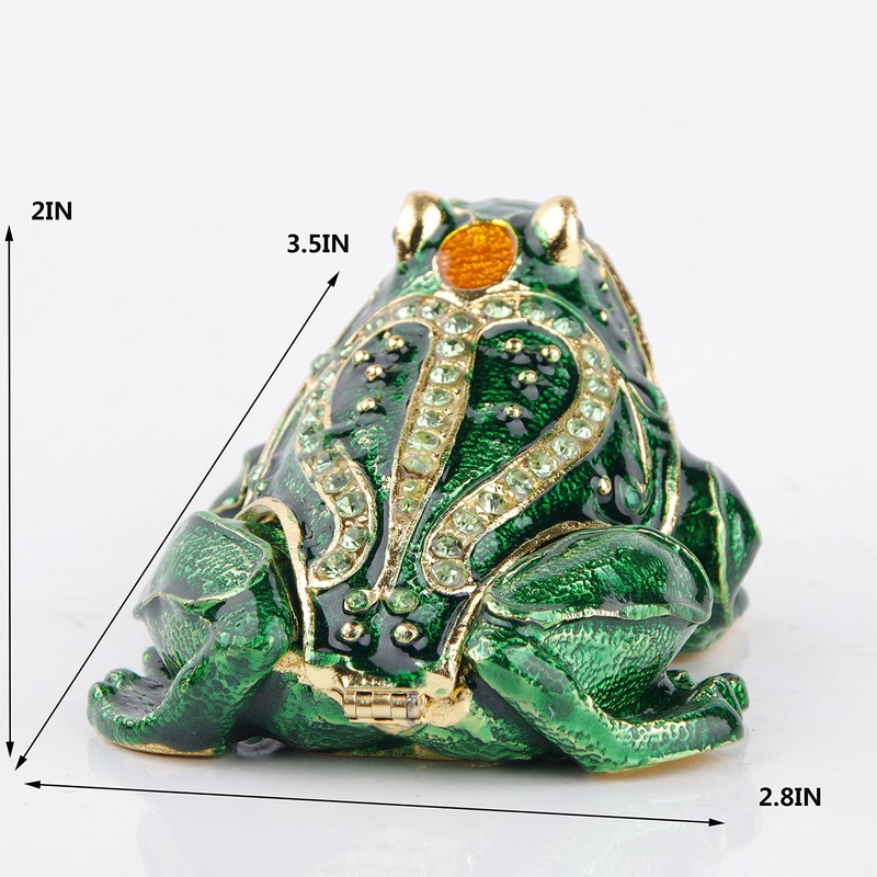 Large Frog Trinket Box Hinged Jewelry Boxes Hand-Painted Enameled Green