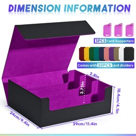 UAONO Card Storage Box for Trading Cards, 1800+ PU Leather Commander Card Deck Case, Magnetic Closure Holder Fits for Magic Game (Black&Purple)