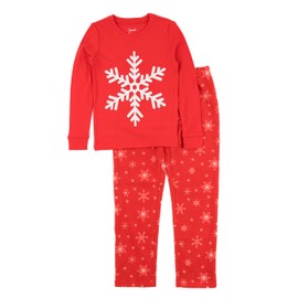 Leveret Kids & Toddler Boys Girls Cotton Top & Fleece Pants 2 Piece Christmas Pajamas Snowflake (Size 8 Years)