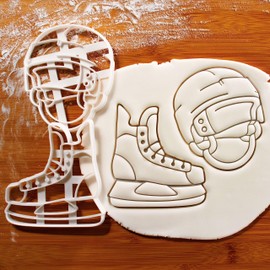 BAKERLOGY Sat of 2 Ice Hockey Cookie Cutters (Shapes: Skate, Helmet) - Detailed Cookie Cutter Design for Baking and Crafting, Ideal for Fondant, Dough, Clay