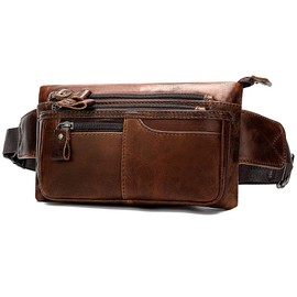 LEUCHTBOX Genuine Leather Bum Bag Waist Bag Premium Waist Belt Many Compartments Cowhide Leather for Outdoor, Biker, Riding, Hiking, Coffee brown, Belt bag