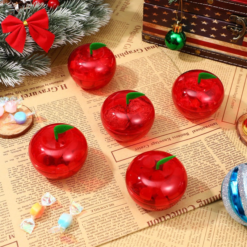 Cabilock 12pcs Christmas Candy Boxes Christmas Apple Container Filled Plastic