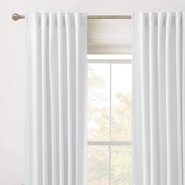RYB Home Velvet Curtains 108 inches Long - White Super Soft Back Tab & Rod Pocket Energy Efficient Backdrops for Living Room Villa Loft, W52 x L108, 2 Pieces