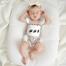 KMBANGI Toddler Baby Girl Football Outfit Rugby Ruffle Sleeves Smocked Onesie Bodysuit Game Day Romper Overalls Summer 0-24M (Brown, 12-18 Months)