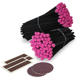 4" Black Stick Pink Tip Matches + Striker Stickers Included | 100 Bold Tip Decorative Safety Matches | Premium Long Matchsticks | Unique Gifts, Home Decor & Candle Accessories by Thankful Greetings