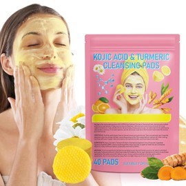 40 Pads Kojic Acid and Turmeric Cleansing Pads,Turmeric Cleansing Pads Balance Skin Oil And Water,Gentle & Non-Irritating for Body's Skin