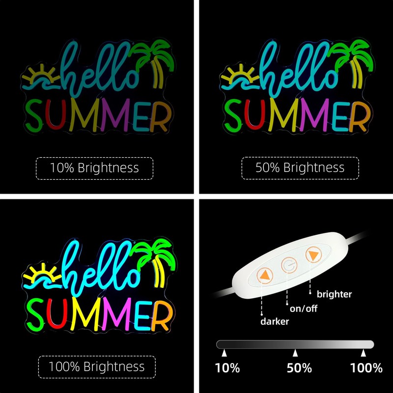 FuugZze Hello Summer Neon Signs for Wall Decor Hello Summer