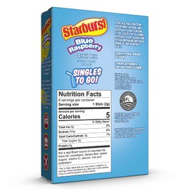 Starburst Singles To Go Zero Sugar Drink Mix, Blue Raspberry, 6 CT Per Box (Pack of 1)