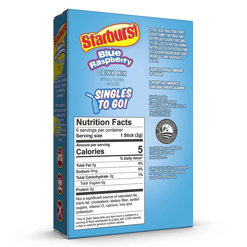 Starburst Singles To Go Zero Sugar Drink Mix, Blue Raspberry,
