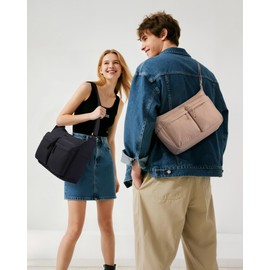 LOVEVOOK Puffy Crossbody Bags for Women Small Cute Hobo Purse and Messenger Handbags Men with Adjustable Strap，Anti Theft Shoulder Bag for Travel Work Daily Use，Black Cross Body