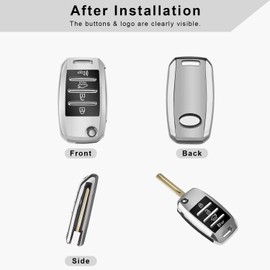 QBUC for KIA Key Fob Cover Case with Keychain for 2013 2014 2015 2016 2017 Kia Sorento Sedona Soul Rio etc (Flip/Folding Key)(Silver)