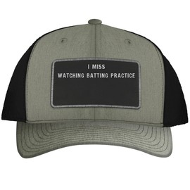 I Miss Watching Batting Practice - Leather Black Patch Engraved Trucker Hat, Heather-Black, One Size