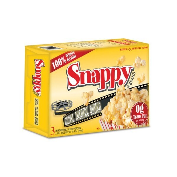 Snappy Movie Theater Butter Microwave Popcorn, 3.5 oz, 36 Pack, 12-3 Packs