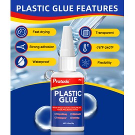 Protado Plastic Glue, 35g Heavy Duty Super Strong Clear Glue, Waterproof Heat Resistant Adhesive for Plastic Bonding, Repair, ABS, PVC, PLA, 3D Printing, Acrylic, Nylon, Vinyl, Toys, Models, DIY Kits