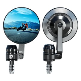 VAZESWIN Aluminum Alloy Rainproof Motorcycle Bar End Mirrors, CNC Machined Anti-Glare Blue Lenses Motorcycle Rear View Mirrors, Foldable Multi-Angle Adjustable Fit for 12-18mm Handlebar Inner Diameter