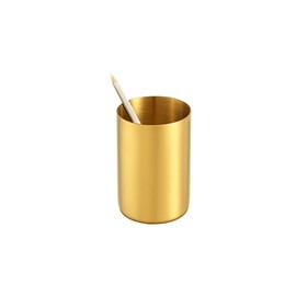 OPSJRNDUSK Gold Pen Holder for Desk, 3.9 Inch Stainless Steel Pencil Cup & Makeup Brush Organizer, Multi-Purpose Office and Vanity Desk Accessory for Women, Elegant Gold Home Decor