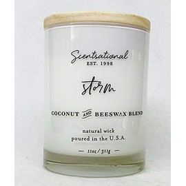 Natural Coconut + Beeswax Scented Candle Storm (in Cursive) in Glossy White Jar with Wooden Lid, 11 Oz.