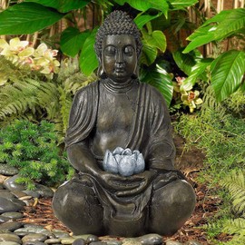 Universal Lighting and Decor Sitting Buddha Asian Zen Outdoor Statue with Light Solar Powered LED 19 1/2" High Sculpture for Yard Garden Patio Deck Home - John Timberland