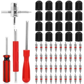 BOXOB 64pcs Tire Valve Stem Tool Kit, 4 in 1 & Double & Single Head Valve Core Remover Installer Wrench for Car, Truck, Motorcycle, Bicycle, ATV