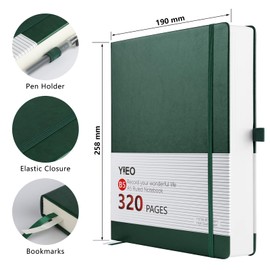 B5 Lined Notebook, 320 Pages Large B5 Note Book Notepad, 100gsm Thick Lined Paper, Hardcover Leather College Ruled Journal Notebook for Men Work Writing, Inner Pocket, 19 x 25 cm-Green