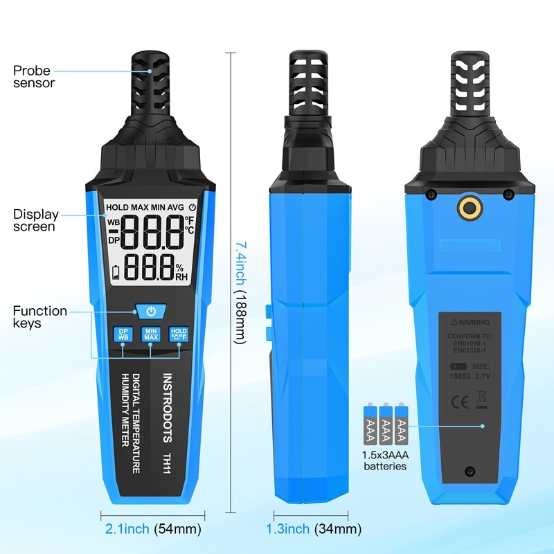 INSTRODOTS Temperature Humidity Meter, High Precision Digital Hygrometer with Ambient,
