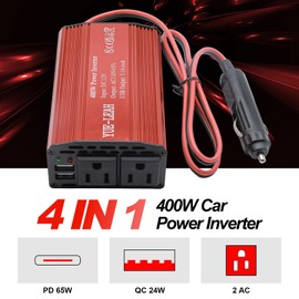 Yue-Leah 400W Power Inverter, 12V to 110V Car Inverter with 2 AC Outlets & Dual 6.2A USB Ports for Laptop, Air Compressor & Fast Charging