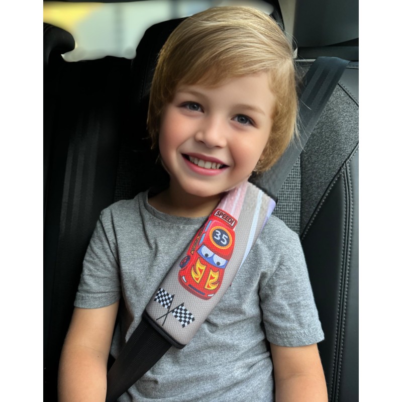 HECKBO 2 x Children's Car Seat Belt Pads, Racing Car