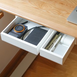 ROCDEER Under Desk Drawer Bamboo, Slide Out Desk Drawer Attachment, Self-Adhesive Under Desk Storage for Organizer (White)