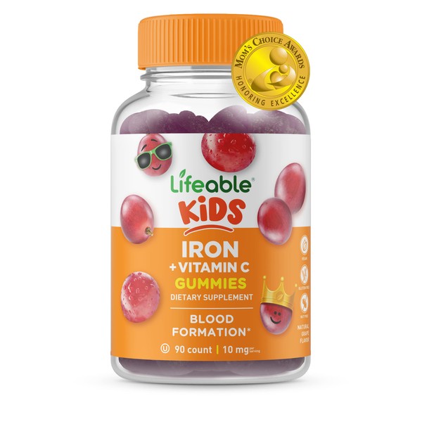 Lifeable Iron for Kids – with Vitamin C – 10 mg – Great Tasting Natural Flavor Gummy Supplement – Gluten Free Vegetarian GMO-Free Chewable – for Iron Deficiency – for Children – 90 Gummies