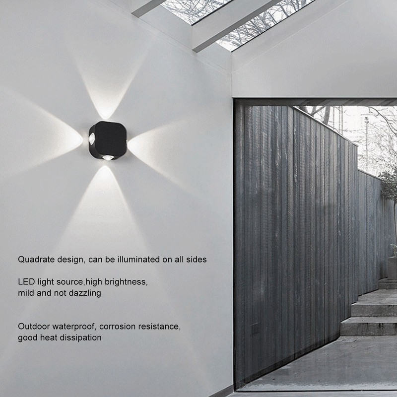 4 Sided Luminous Wall Lamp Double Head Waterproof LED White