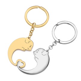 YAYAKO Couple Pig Keychain Stainless Steel Matching Piggy Keyring Cute Farm Animals Gifts for Women Girls Bag Car Key Charms (Couples Gold)