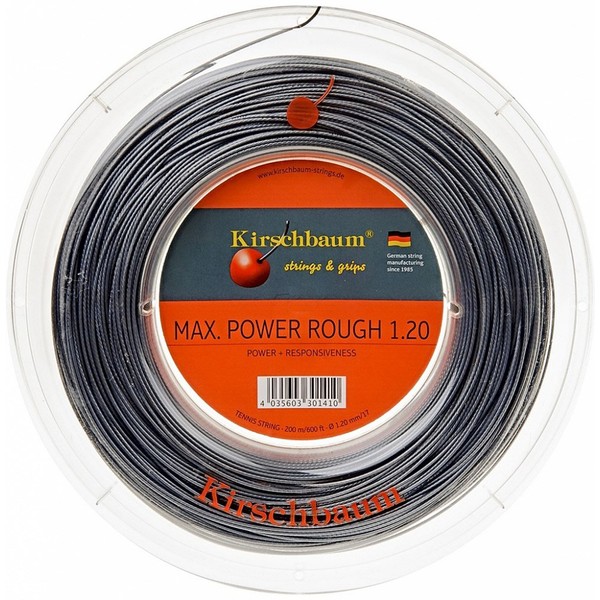 Kirschbaum Reel MAX Power Rough Tennis String, 1.25mm/17-Gauge, Silver Grey